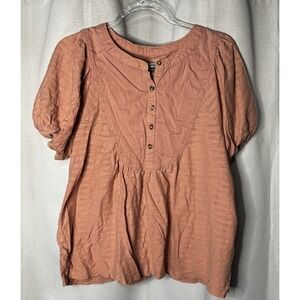 Anthropologie Puff Sleeve Coral Cottagecore Summer Blouse 100% Cotton Sz M
